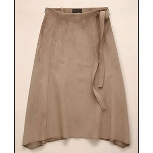Aritzia Babaton Cecily Faux Suede  A-Line Midi Skirt Sz 4 Taupe Self-tie belt